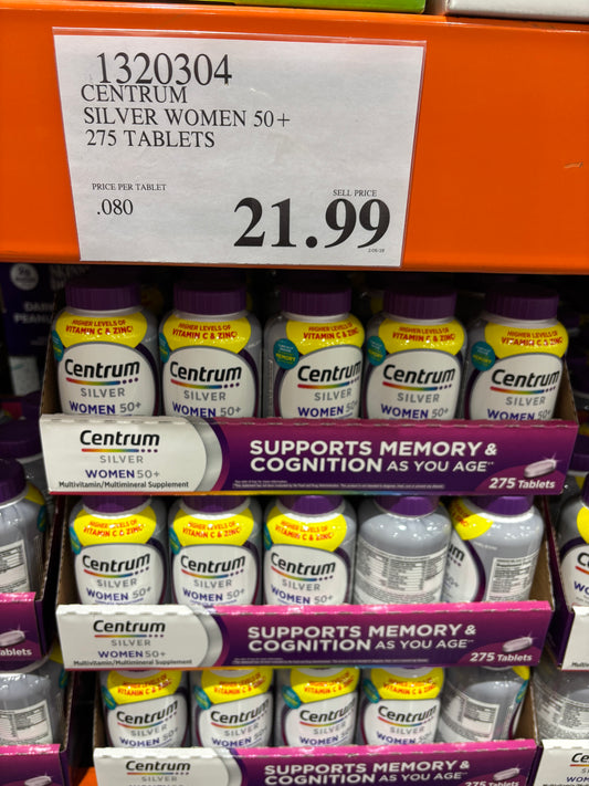 [미국 직배송] 센트럴룸 실버 우먼 50+ 꽉 케어 멀티비타민 (275정)