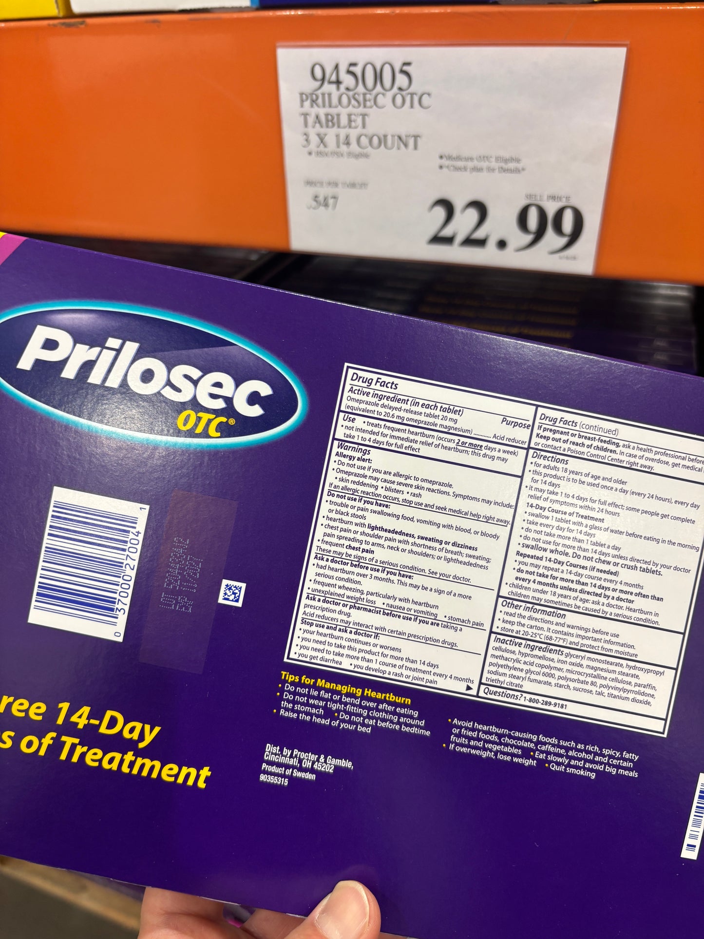 [프릴로섹] Prilosec OTC 24시간 속쓰림 완화제 42정 (14정 x 3팩) - 미국 코스트코 정품 | 얼바인픽