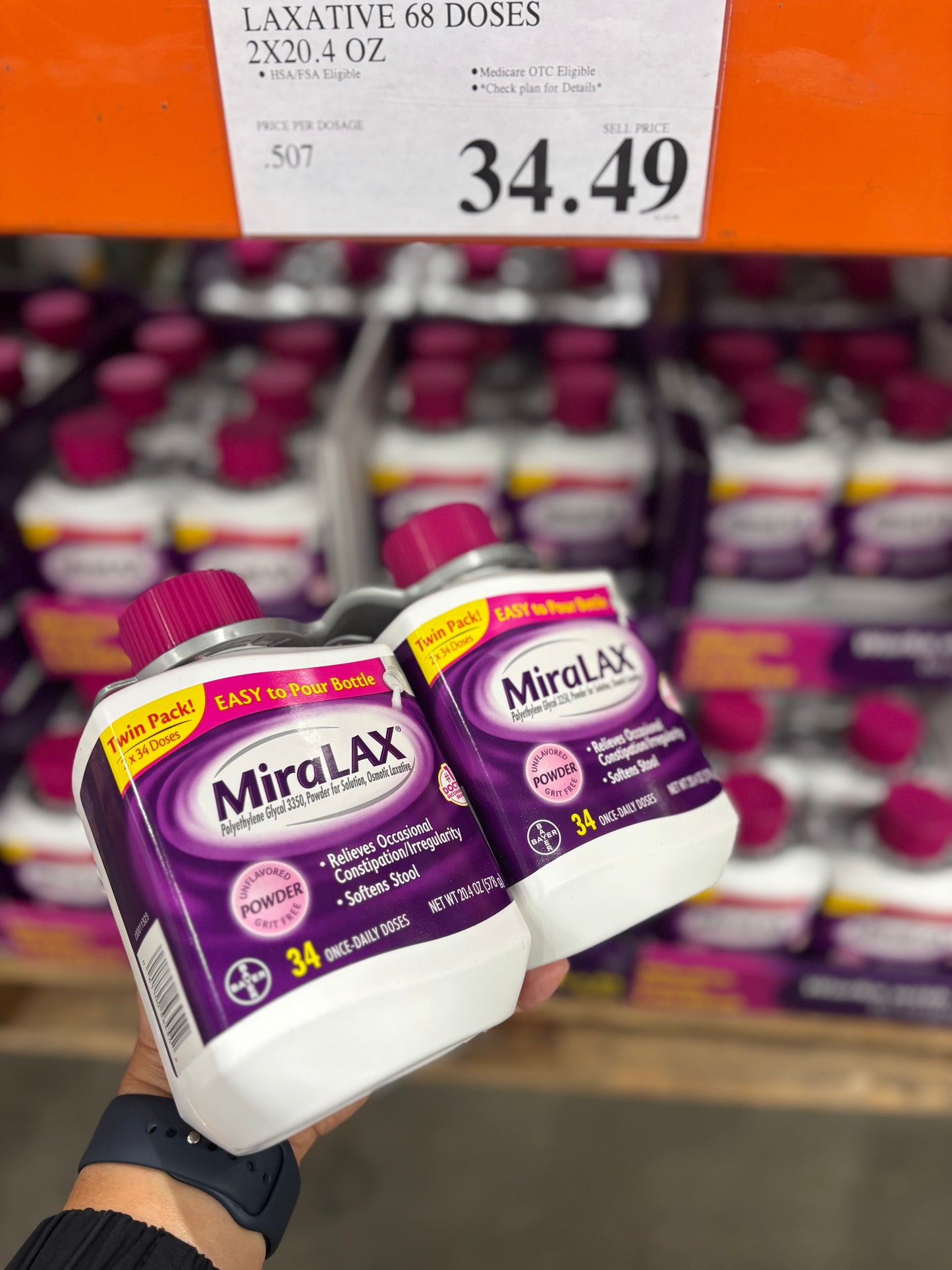 [미라락스] MiraLAX 변비 완화제 무향 가루타입 68회분 (20.4oz x 2팩) - 미국 코스트코 정품 | 얼바인픽