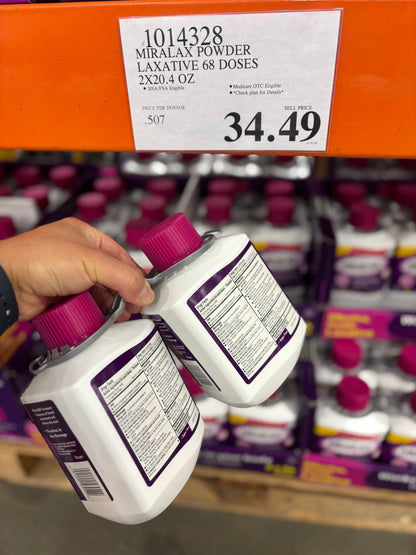 [미라락스] MiraLAX 변비 완화제 무향 가루타입 68회분 (20.4oz x 2팩) - 미국 코스트코 정품 | 얼바인픽
