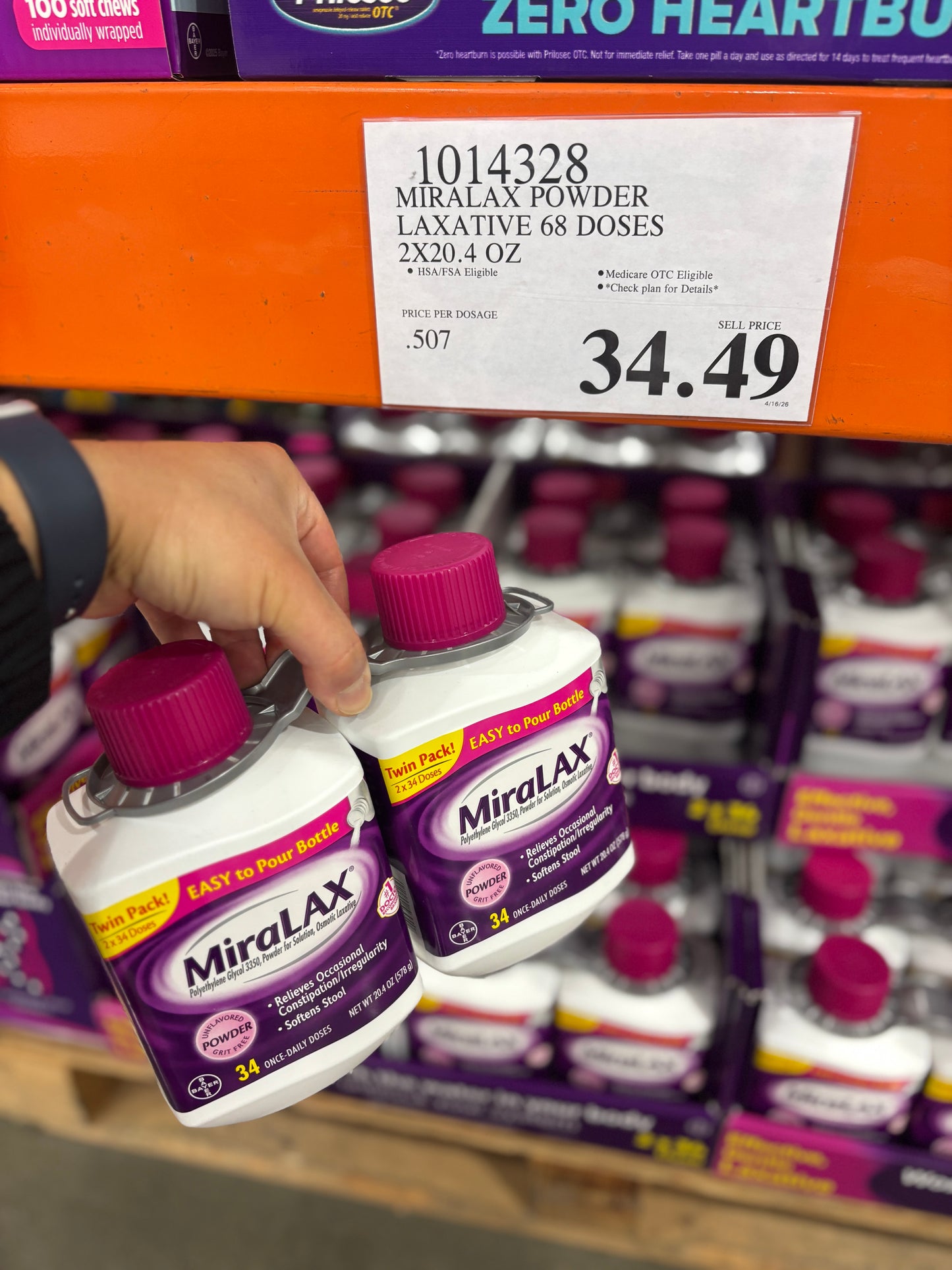 [미라락스] MiraLAX 변비 완화제 무향 가루타입 68회분 (20.4oz x 2팩) - 미국 코스트코 정품 | 얼바인픽