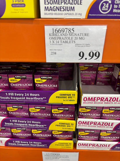 [커클랜드] 오메프라졸 Omeprazole 20mg 42정 (14정 x 3팩) - 프릴로섹 동일성분 가성비 위산조절제 | 얼바인픽